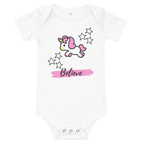 Believe in Unicorns - Baby Girl Soft Onesie